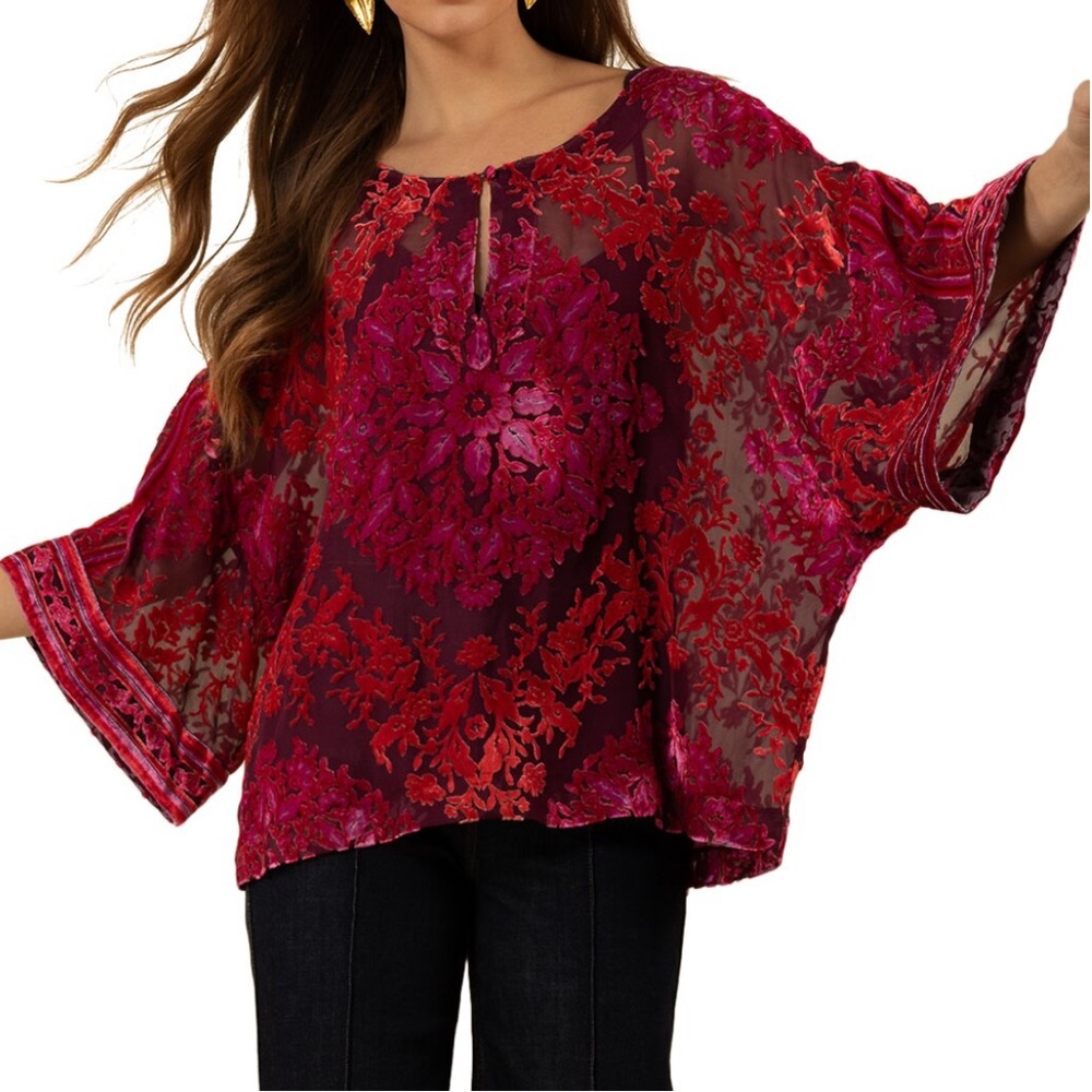 Hale Bob Briar Silk Fuchsia and Scarlet Blouse